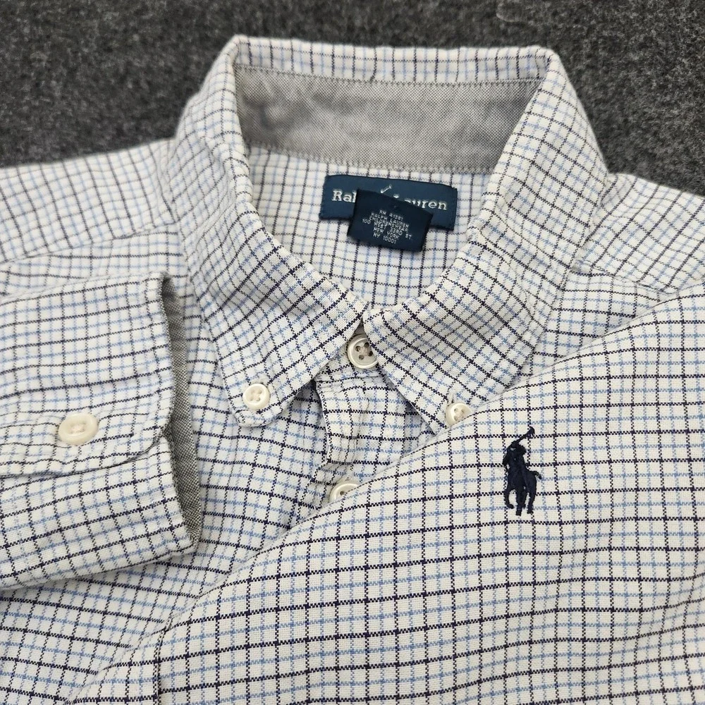 Ralph‎ Lauren Youth XL 18-20 Blue White Check Button Down Shirt Pony Preppy Work